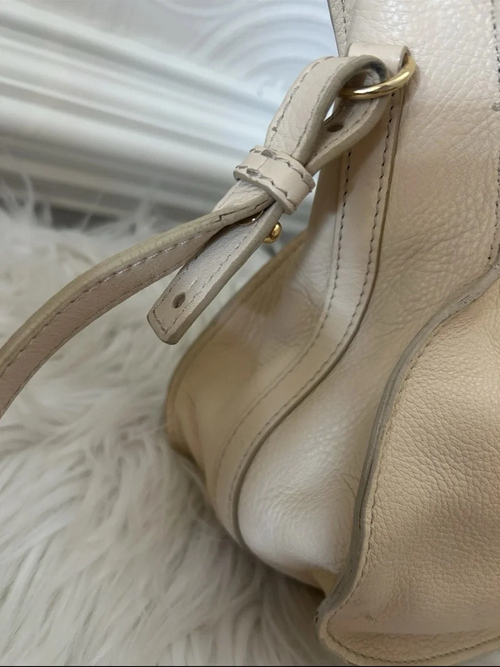 Chloe Beige Braided Satchel with Gold Hardware